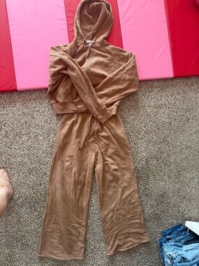 Beyond Yoga Brown Suede-Feel Hooded Jumpsuit